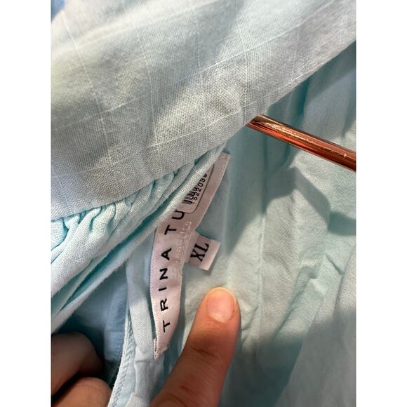 TRINA TURK Sky Blue 100% Cotton Halter Neck Sunglasses Maxi Dress Size XL - Picture 14 of 16